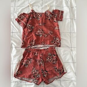 Full Tilt Girls Rust Floral Matching Top & Shorts Set